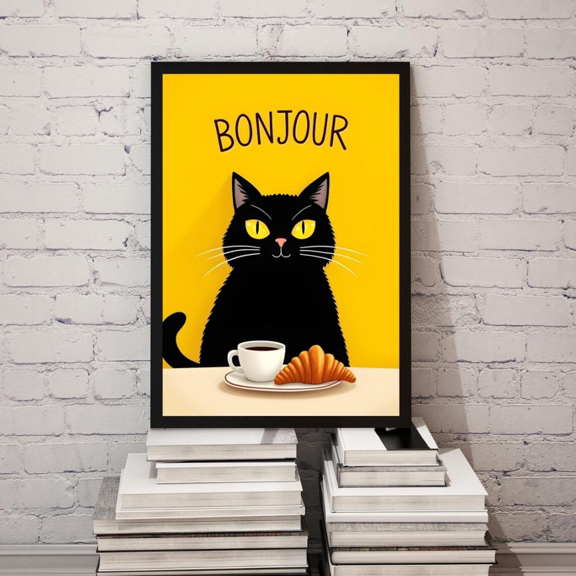 Bonjour Black Cat, French Themed Illustration - Image 3