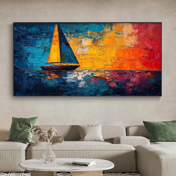 Original Nautical Seascape Oil Painting On Abstract Sailboat Art Large Wall Art Ocean Decor Custom Minimalist Painting Home Decor