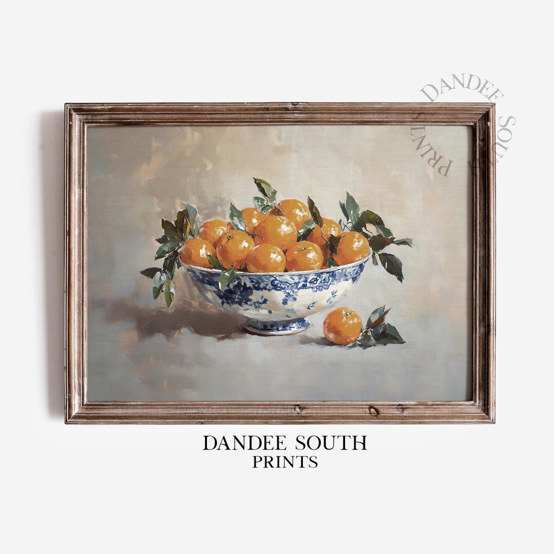 Orange Still Life Blue White Bowl Moody Vintage Fruit Painting Poster