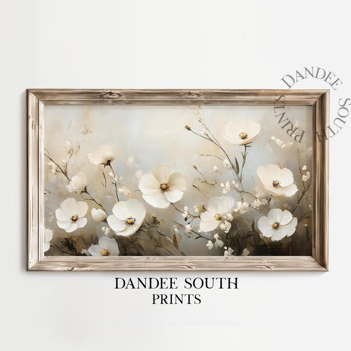 Neutral White Flowers Calm Soft Vintage Botanical Still Life Print