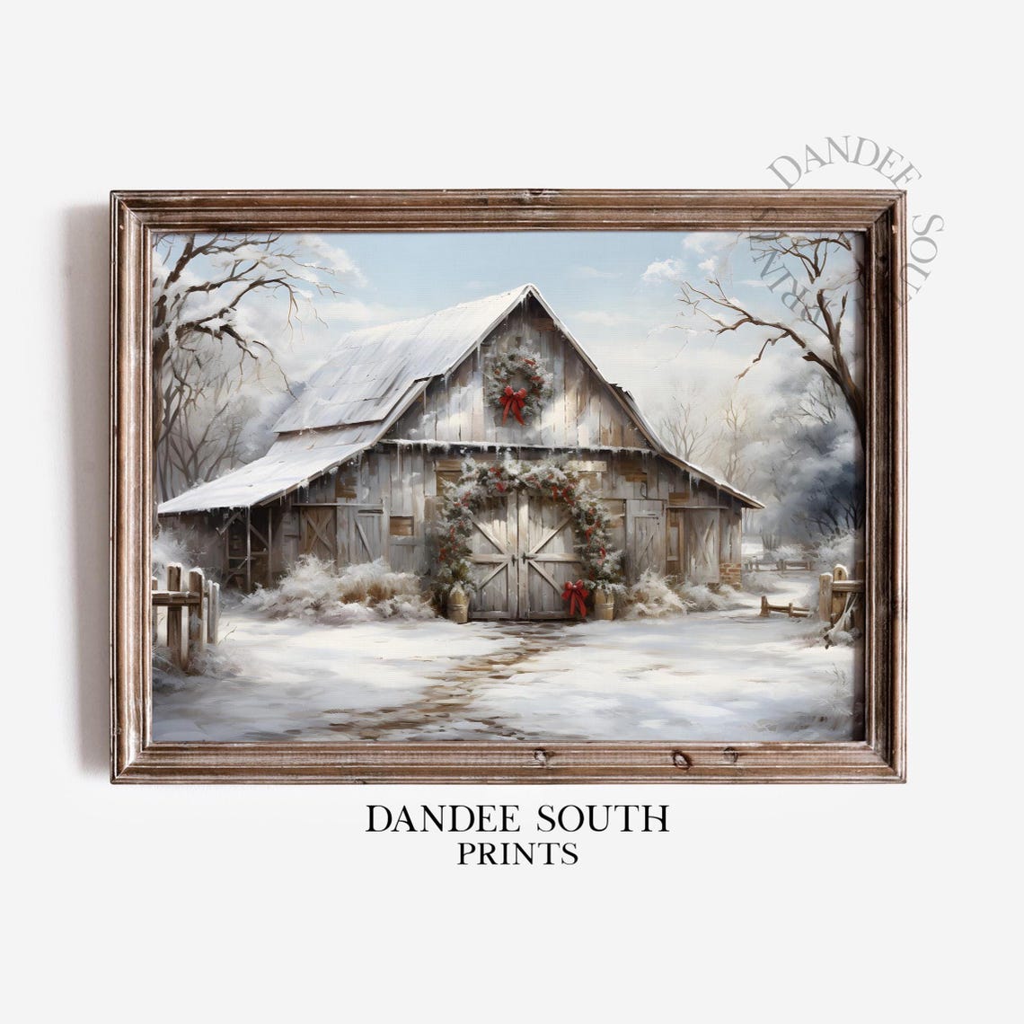 Snowy Christmas Barn Winter Landscape Rustic Farmhouse Holiday Poster
