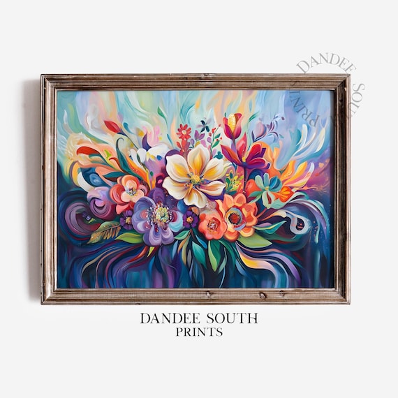 Colorful Abstract Floral Explosion Bold Modern Flower Wall Art