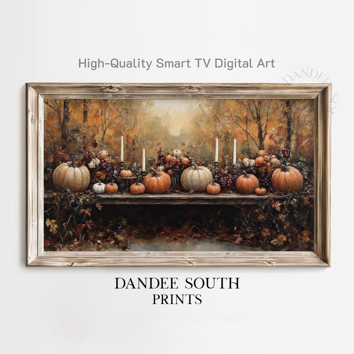 Fall Tv Art For Frame Smart Autumn Flowers Pumpkins Painting Rustic Farmhouse Display Tv050