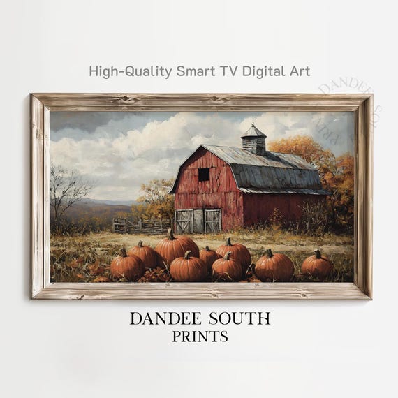 Rustic Fall Barn Tv Art For Frame Tvs Smart Autumn Landscape Painting Cozy Farmhouse Display Tv092