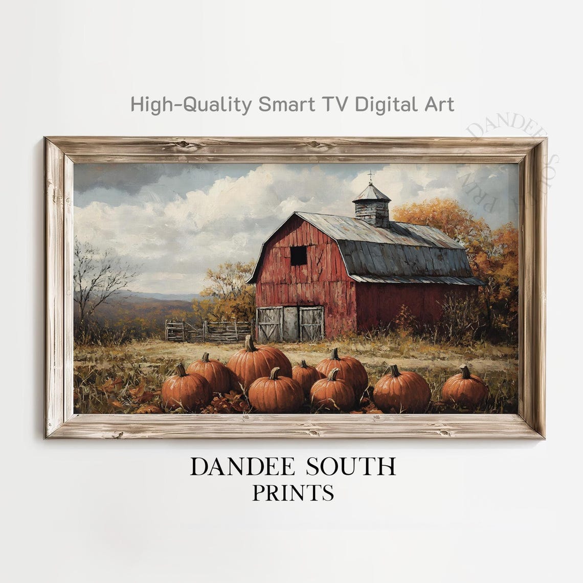 Rustic Red Barn with Pumpkins Autumn Field Vintage Oil Painting Poster
