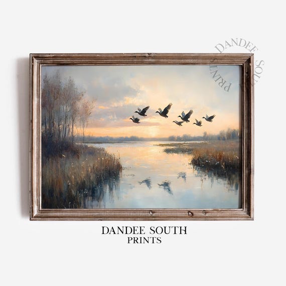 Mallard Ducks Wall Art Lake Landscape Oil Painting Rustic Print Nature And Wildlife 272