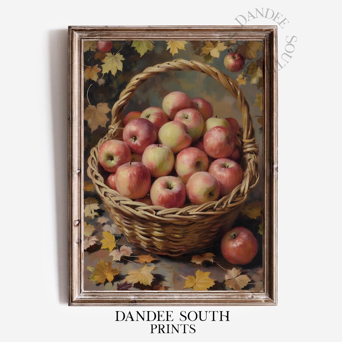 Fall Apples And Leaves Wall Art Autumn Painting Home Decor Vintage Farmhouse 655