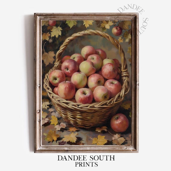 Fall Apples And Leaves Wall Art Autumn Painting Home Decor Vintage Farmhouse 655
