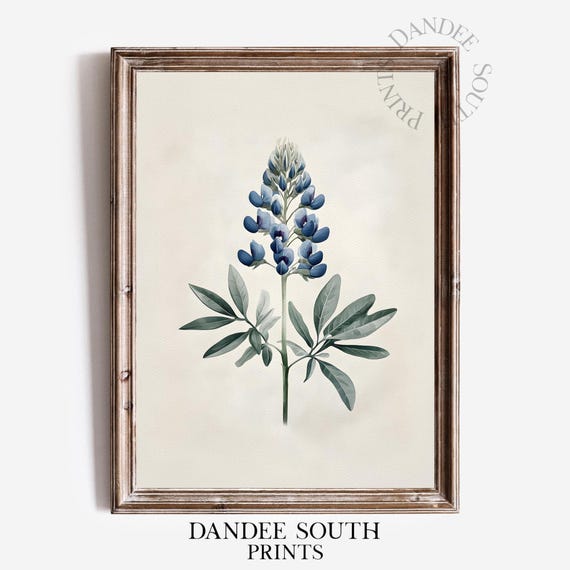 Blue Watercolor Floral Wall Art Vintage French Country Farmhouse Botanical Chateaucore Decor 491