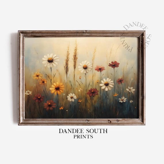 Fall Wildflowers Field Wall Art Vintage Flowers Autumn Landscape Oil Painting Home Decor 526