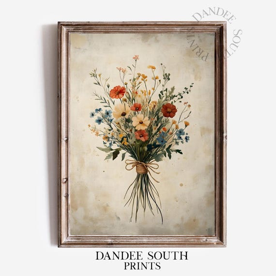 Fall Wildflowers Bouquet Vintage Floral Art Print