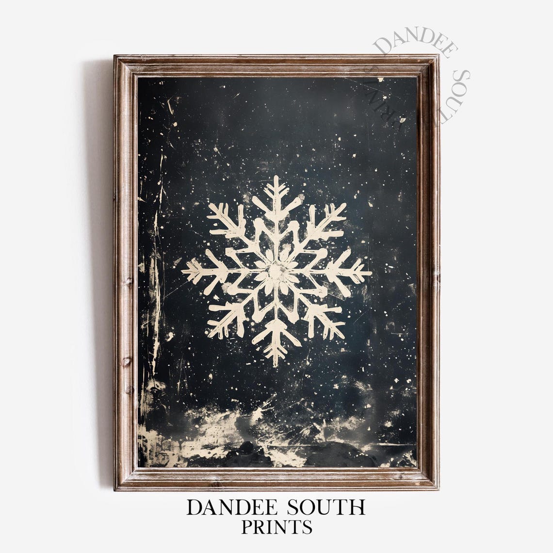 White Snowflake Black Distressed Background Winter Christmas Poster