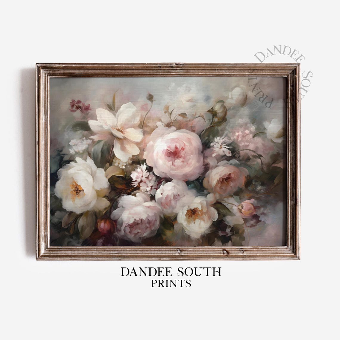 Moody Antique Pink Roses Floral Oil Painting Farmhouse Poster