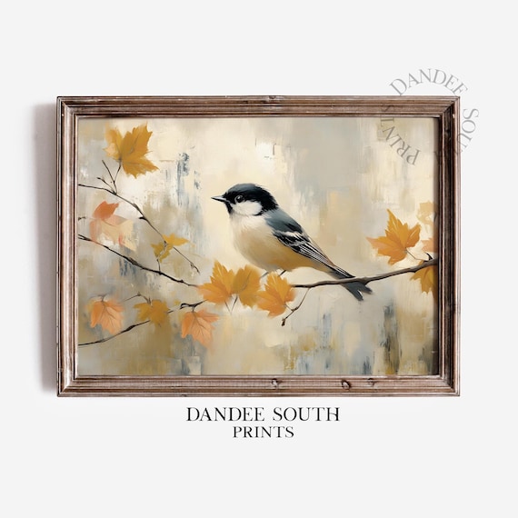 Rustic Fall Bird Art Print, Vintage Autumn Decor