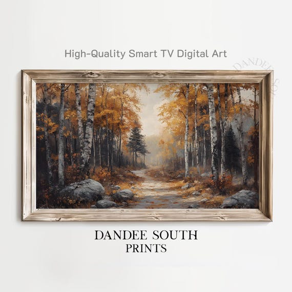 Rustic Fall Landscape Tv Art For Frame Smart Autumn Forest Painting Vintage Home Decor Display Tv057