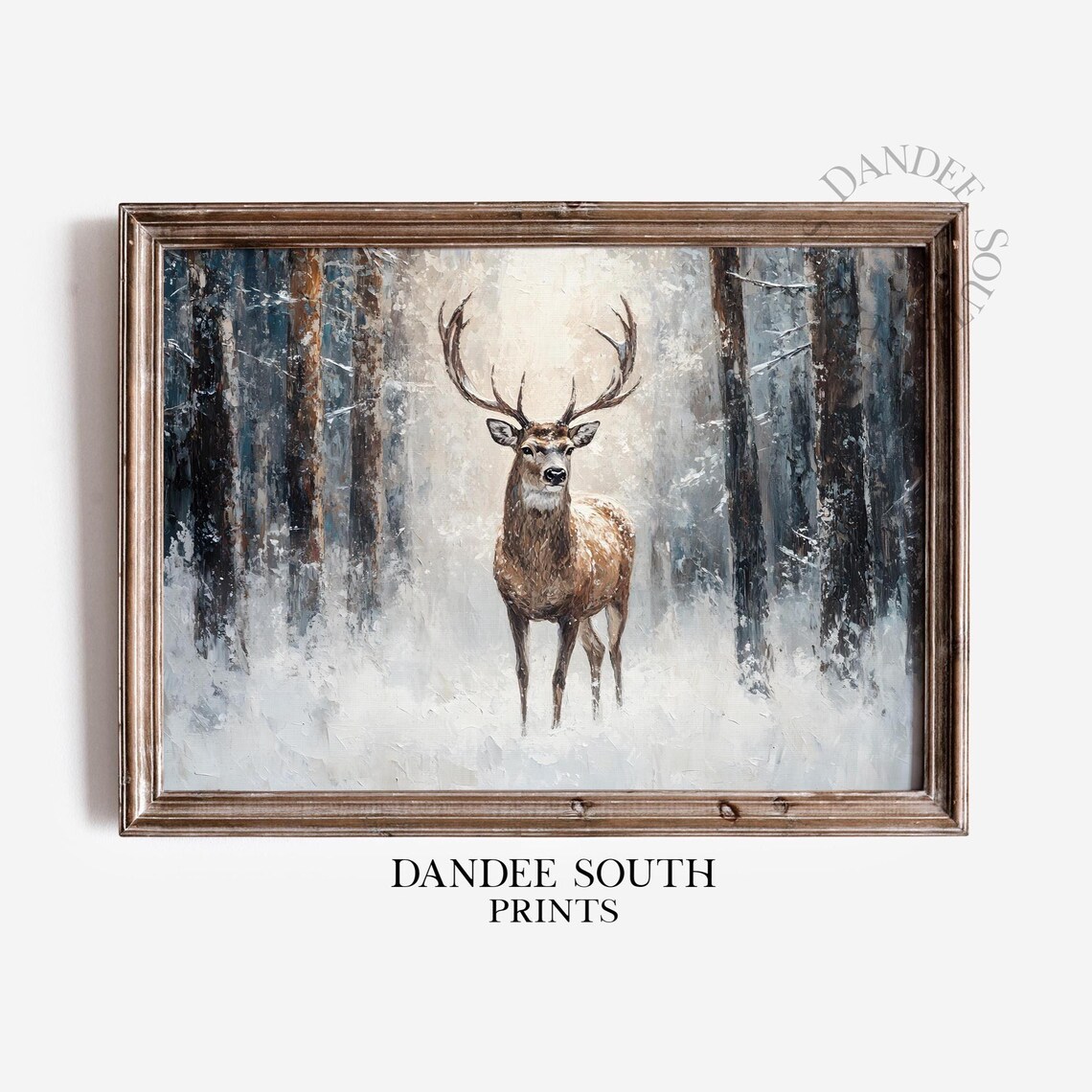 Winter Deer Wall Art Snowy Forest Landscape Print Rustic Country Farmhouse Decor 730