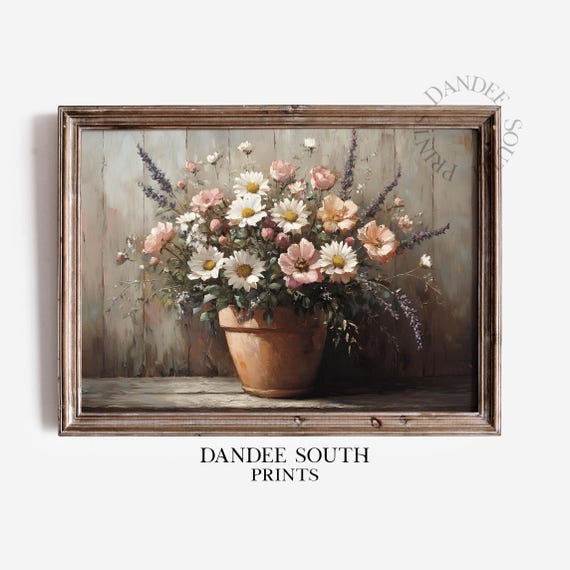 Floral Still Life Wall Art Rustic Farmhouse Decor Vintage Botanical Neutral Flowers 243