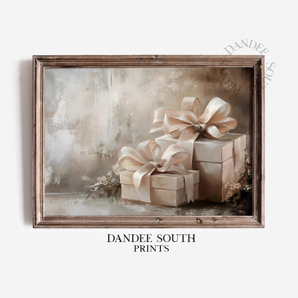 Elegant Neutral Gift Boxes With Silk Bows Still Life Painting Poster