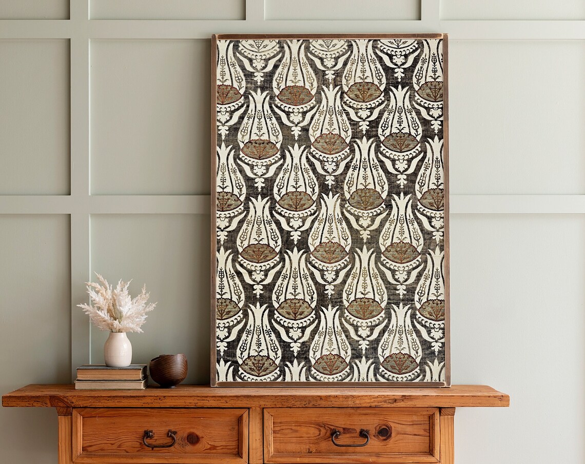Mid Century Tulip Textile Pattern Wall Art Print