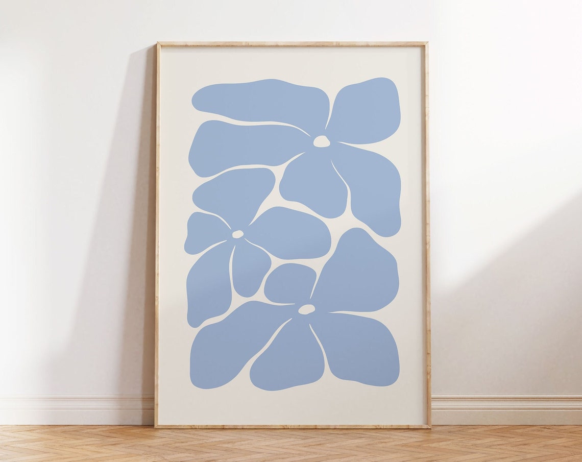 Bold Blue Matisse Style Abstract Flower Shapes Cream Wall Poster