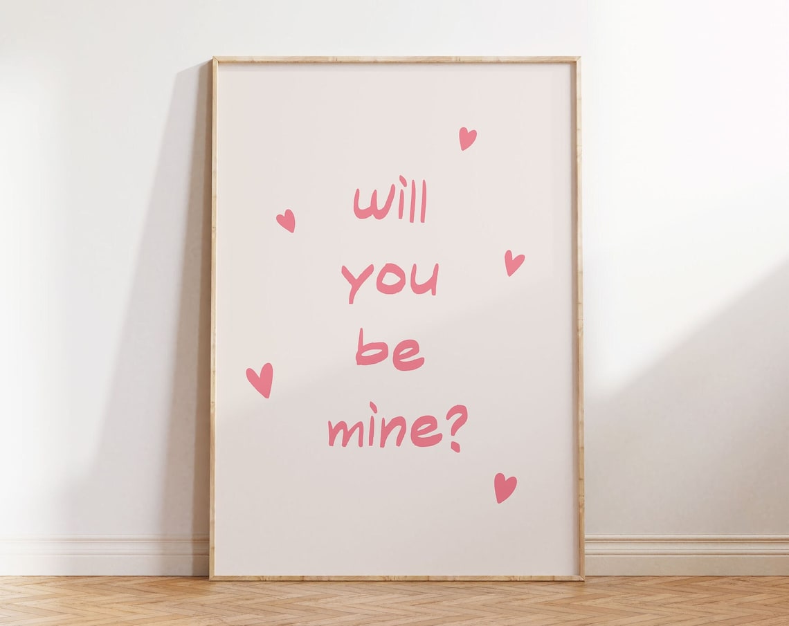 Will You Be Mine Sweet Pink Hearts Romantic Love Note Wall Poster