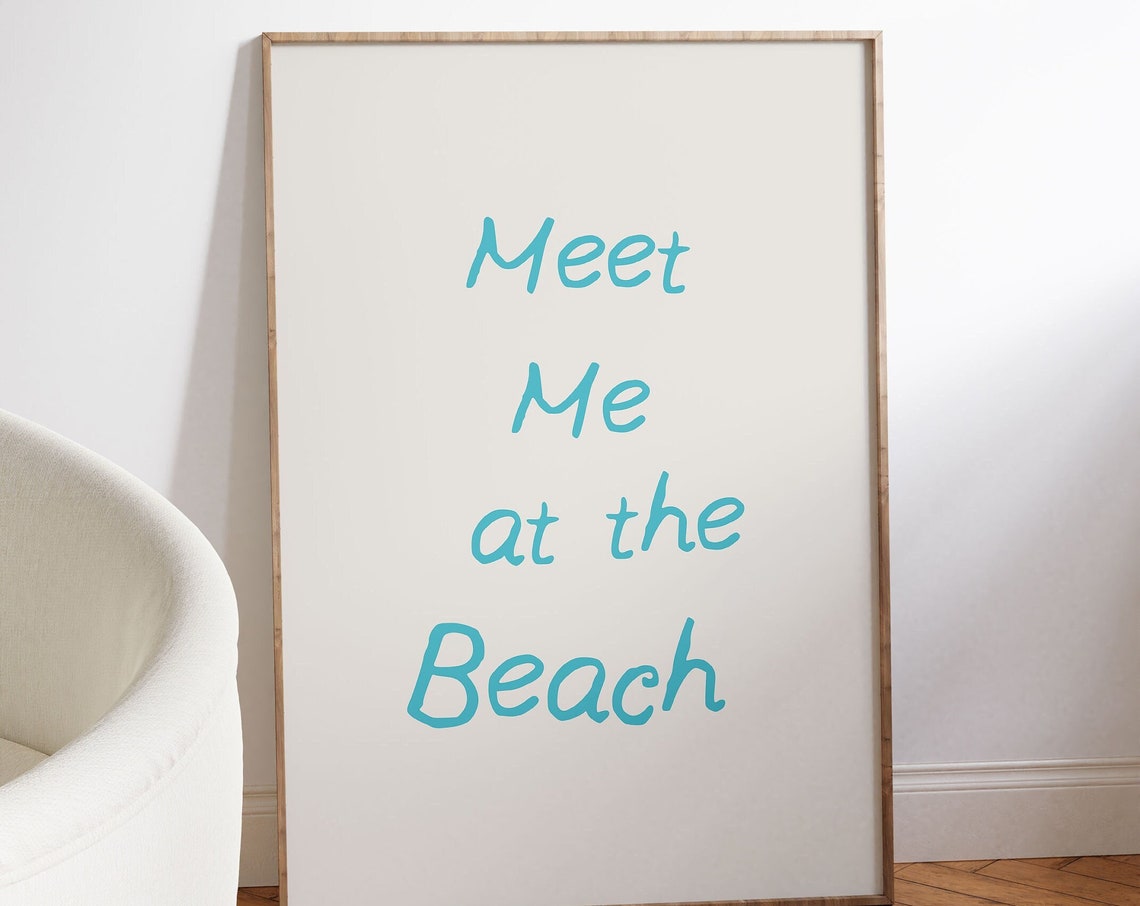 Meet Me at the Beach Turquoise Script Coastal Ocean Quote Poster - Image 2