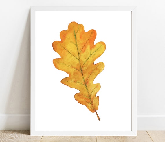 Watercolor Oak Leaf Print Fall Thanksgiving Decor