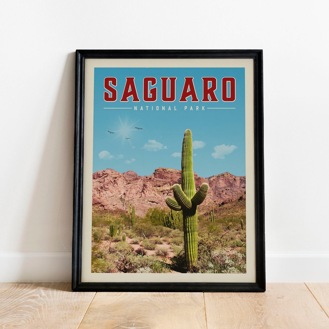 Saguaro National Park Giant Cactus Desert Vintage Travel Poster