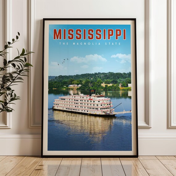 Mississippi Travel Poster Print Wall Art Canvas Gift Map Jackson Postcard