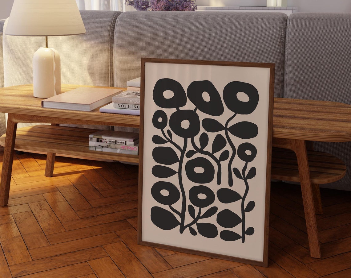 Black Abstract Pods Beige Mid Century Modern Botanical Art Print - Image 2