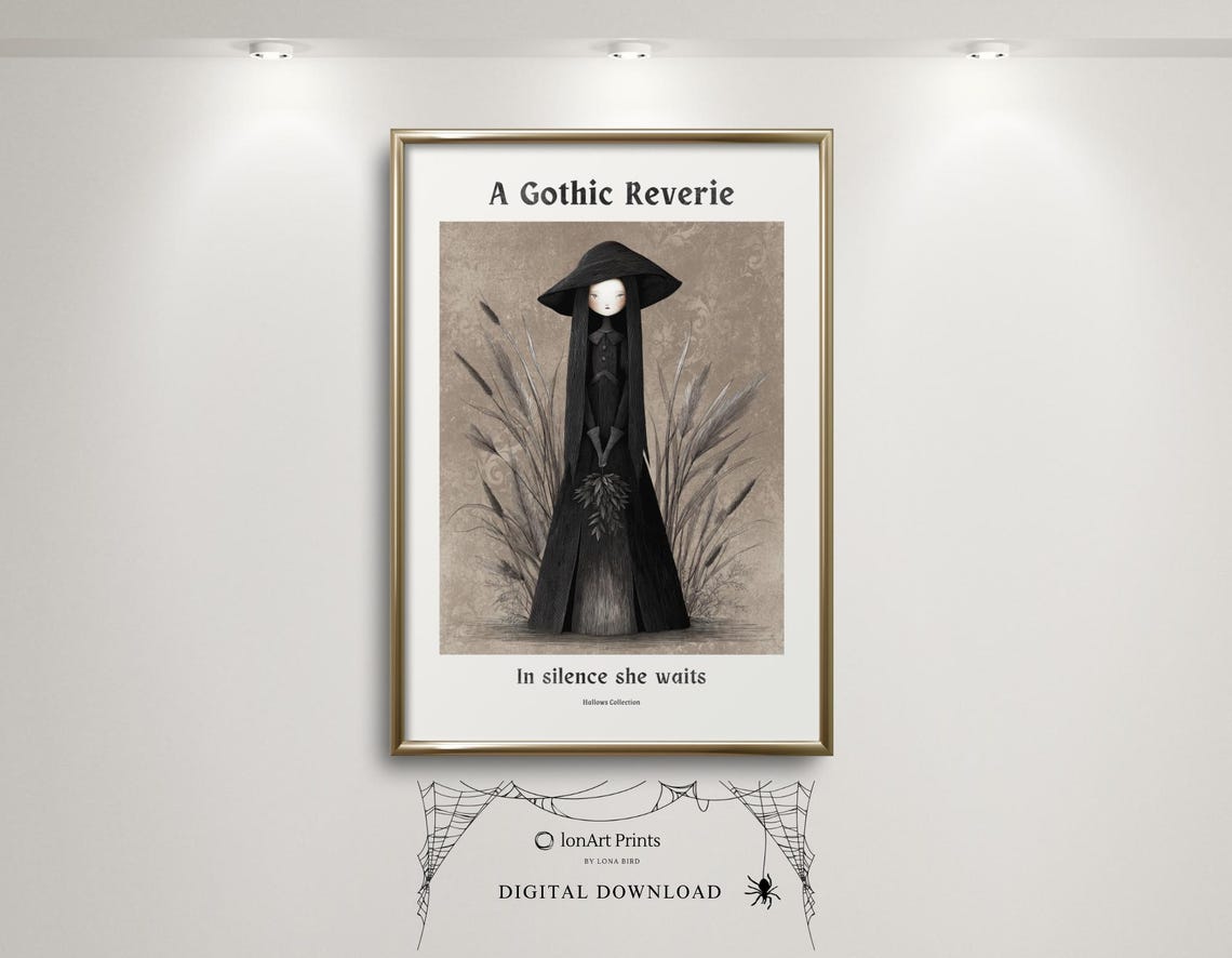 A Gothic Reverie Silent Witch Dark Dress Illustration Poster