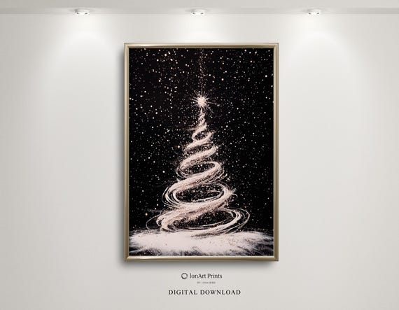 Starlit Christmas Tree Elegant Festive Art Luxury Glitter Holiday Wall Decor Starry Opulent Cosmic Winter Illustration