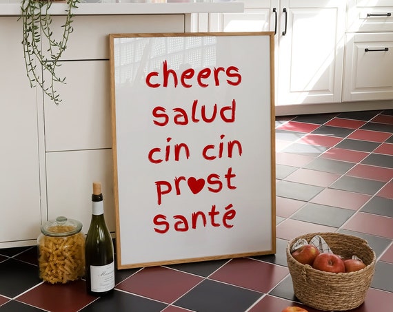 Cheers Print Bar Cart Wall Art Cheers In Different Languages Poster Cute Kitchen Decor Cheers Salud Cin Cin Print Bar Cart Art