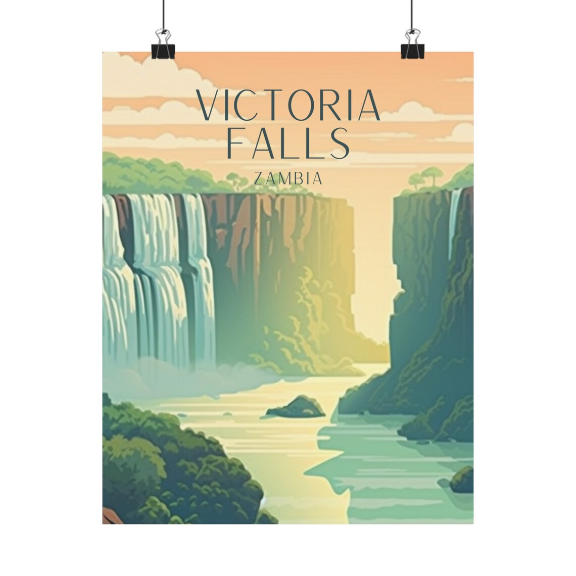 Victoria Falls Art Deco Travel Poster, Africa