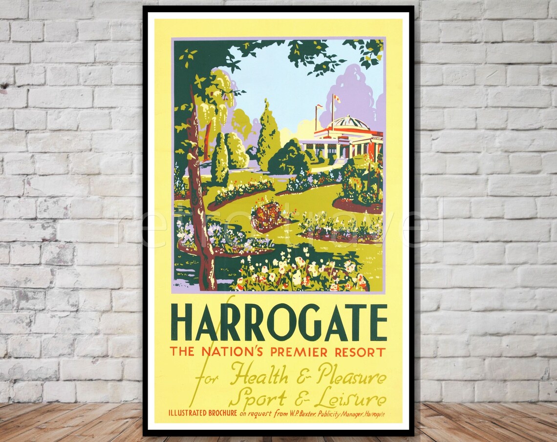 Harrogate Premier Resort Gardens Spa Retro England Travel Poster