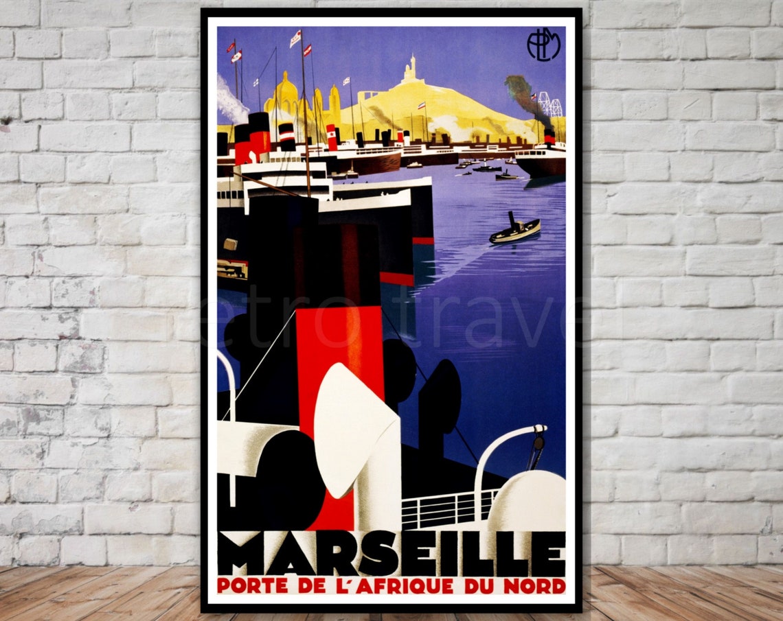 Marseille Porte de l'Afrique du Nord Ocean Liner Travel Poster