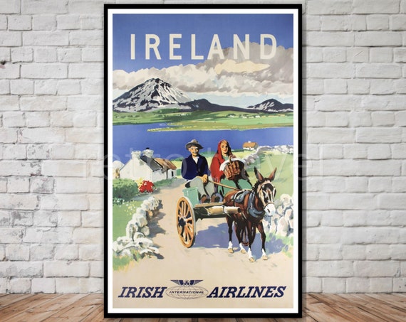 Ireland Vintage Travel Poster, Retro Travel Print