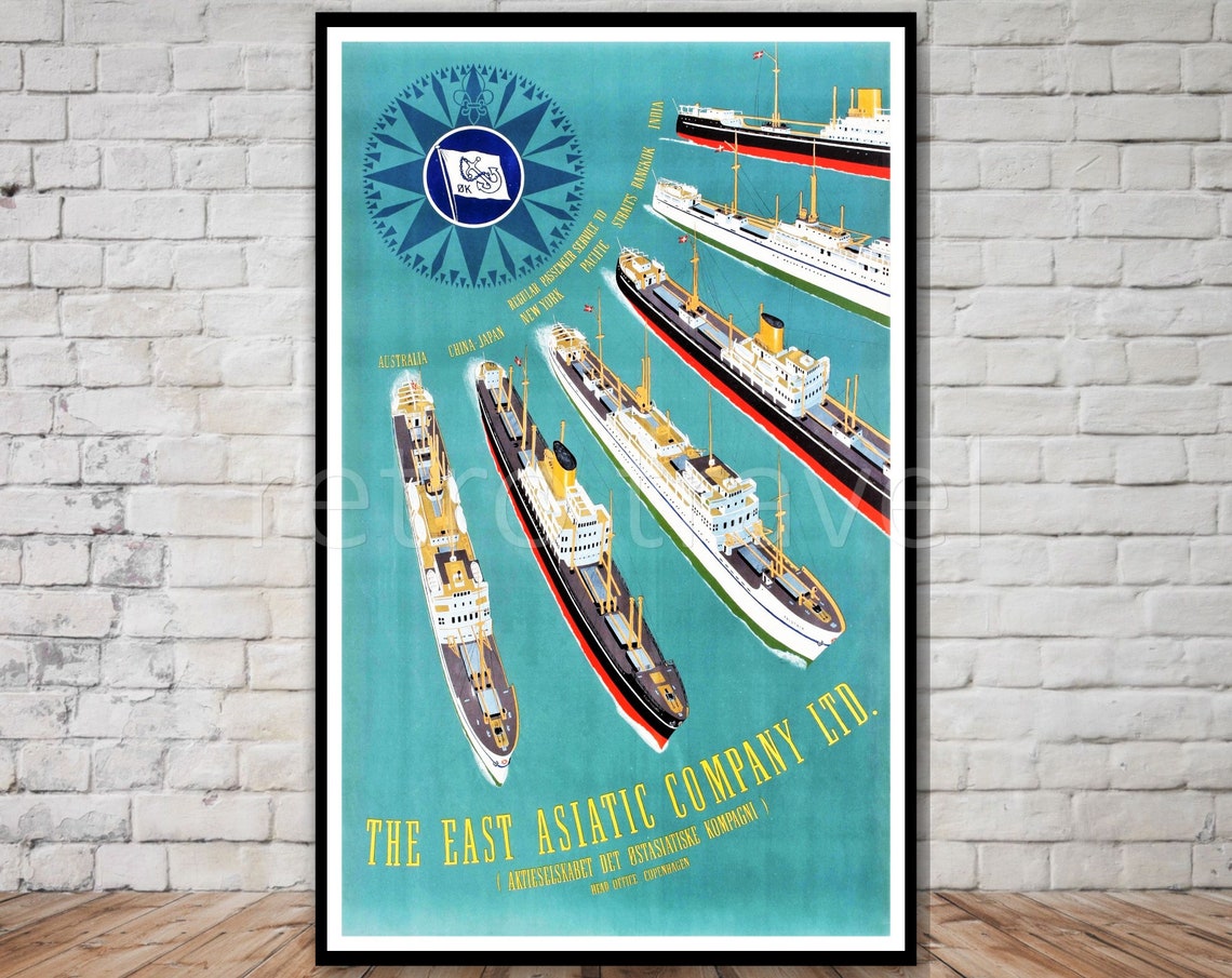 East Asiatic Company Cruise Ships Copenhagen Travel Poster Instant Retro Travel Print Poster 10x16 11x17 12x18
