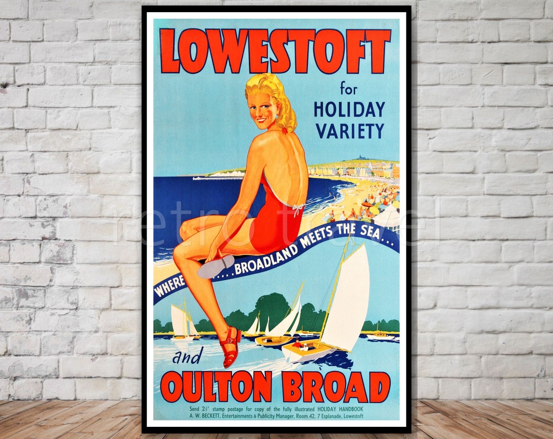 Lowestoft Oulton Broad Pinup Swimsuit Retro Beach Travel Poster