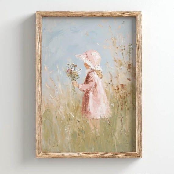Little Girl With Wildflowers, Cottagecore Art Print