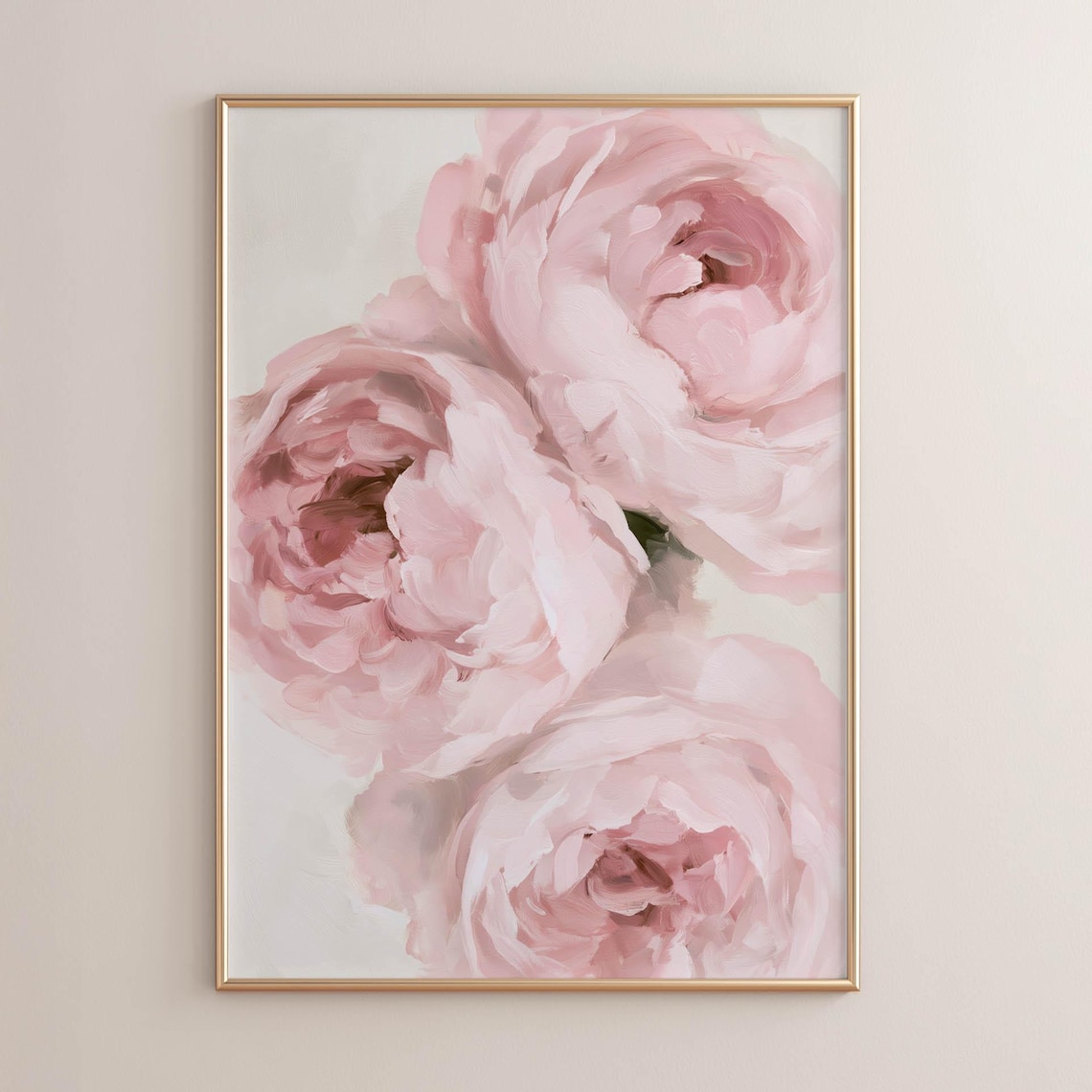 Blush Pink Roses Close Up Oil Painting Romantic Floral Wall Art
