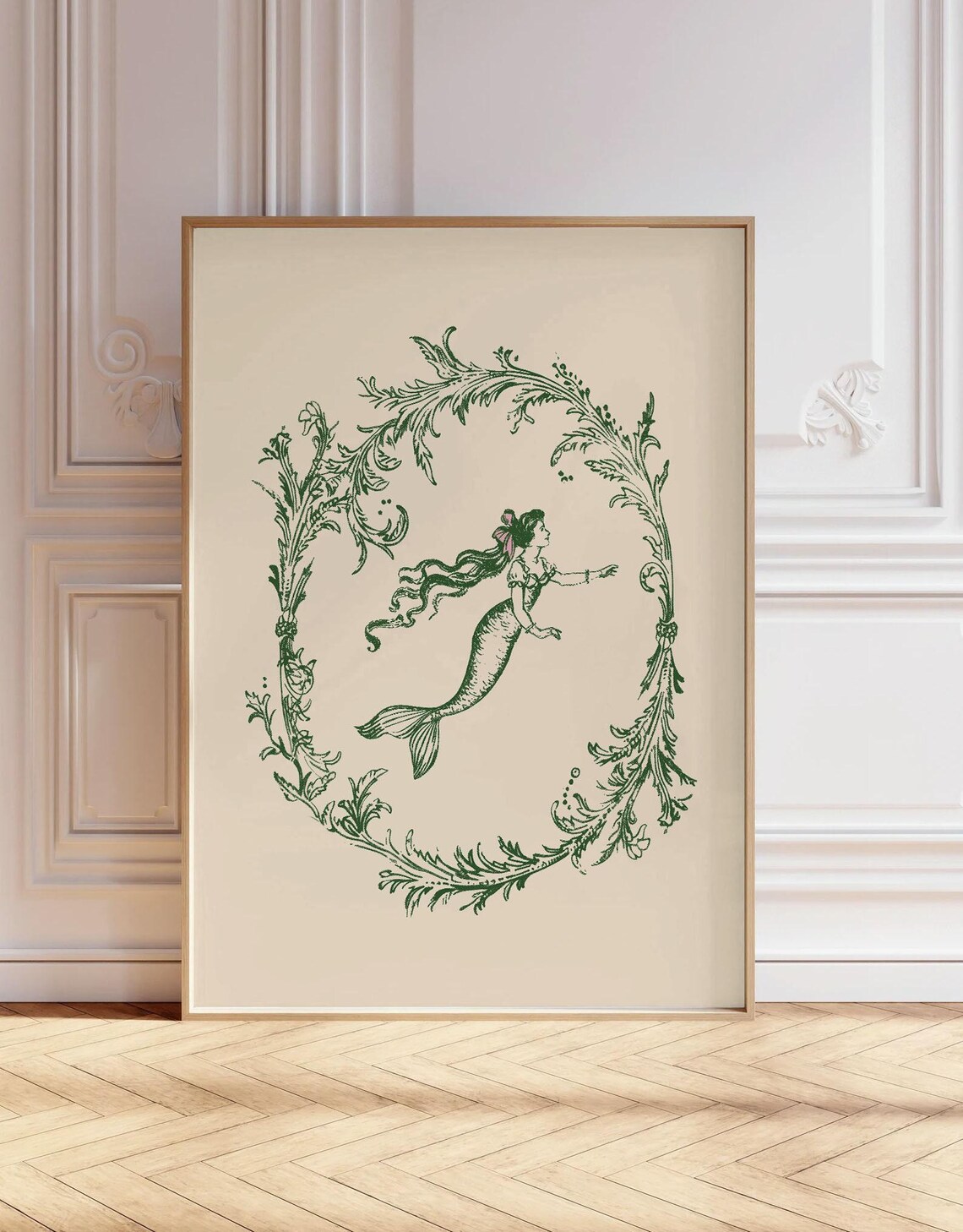 Green Coquette Mermaid Vintage Nouveau Poster