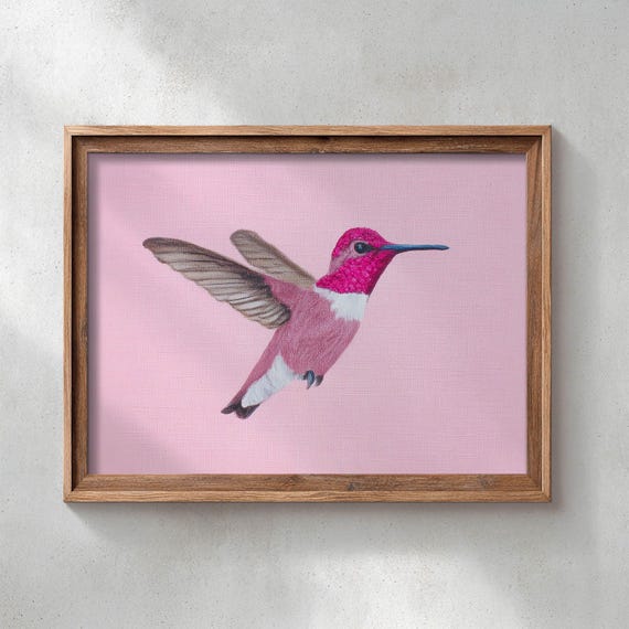 Printed Pink Hummingbird Art Spring Poster Print Fuchsia Feminine Modern Minimalist Summer Decor Magenta Nursery Wall Preppy 364