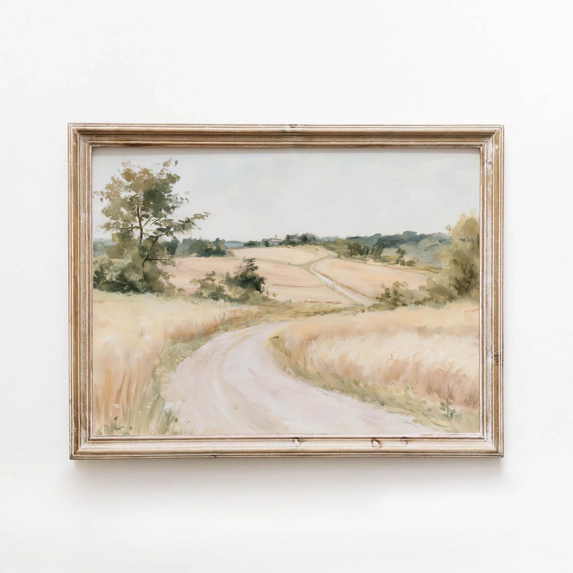 Winding Country Road Golden Wheat Fields Rustic Farm Landscape Poster