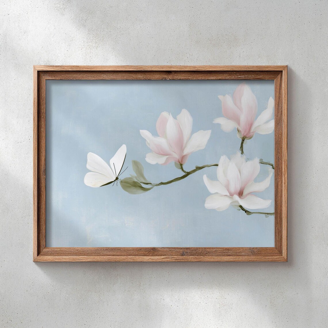 Printed Magnolia Branch With White Butterfly