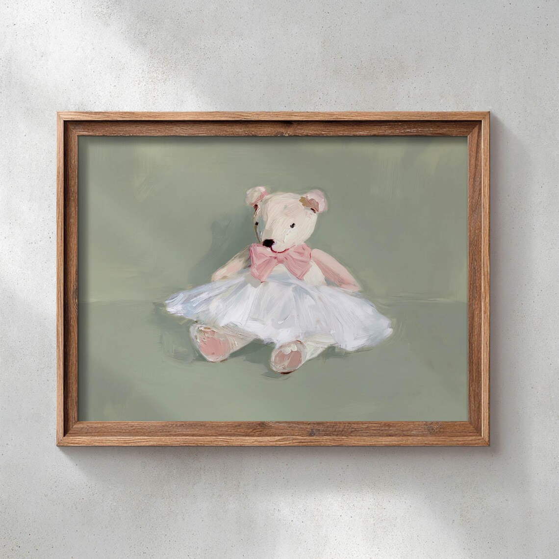 Cute Teddy Bear With Pink Bow, Vintage Nursery Decor Art Print
