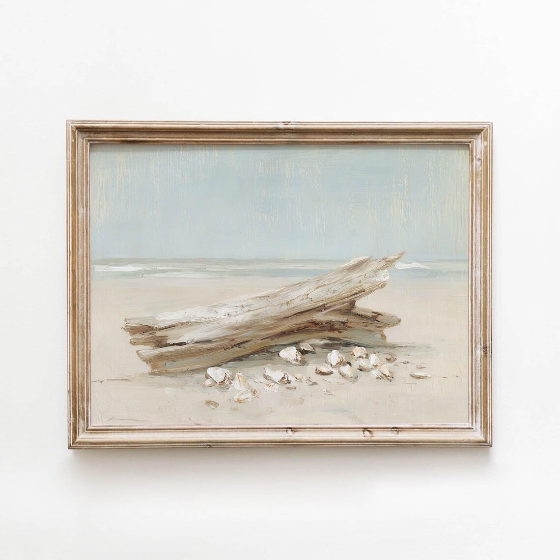 Driftwood Seashells Sandy Beach Vintage Poster