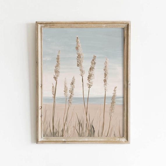 Neutral Beach Grasses - Minimalist Seascape Art Print
