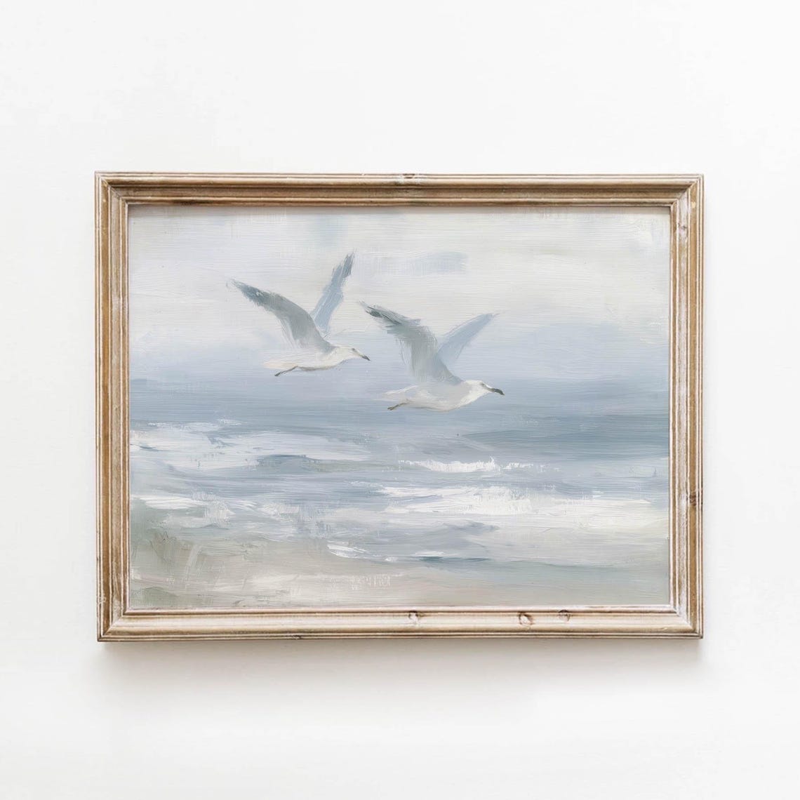 Seagulls Flying Over Ocean Waves Muted Vintage Coastal Poster