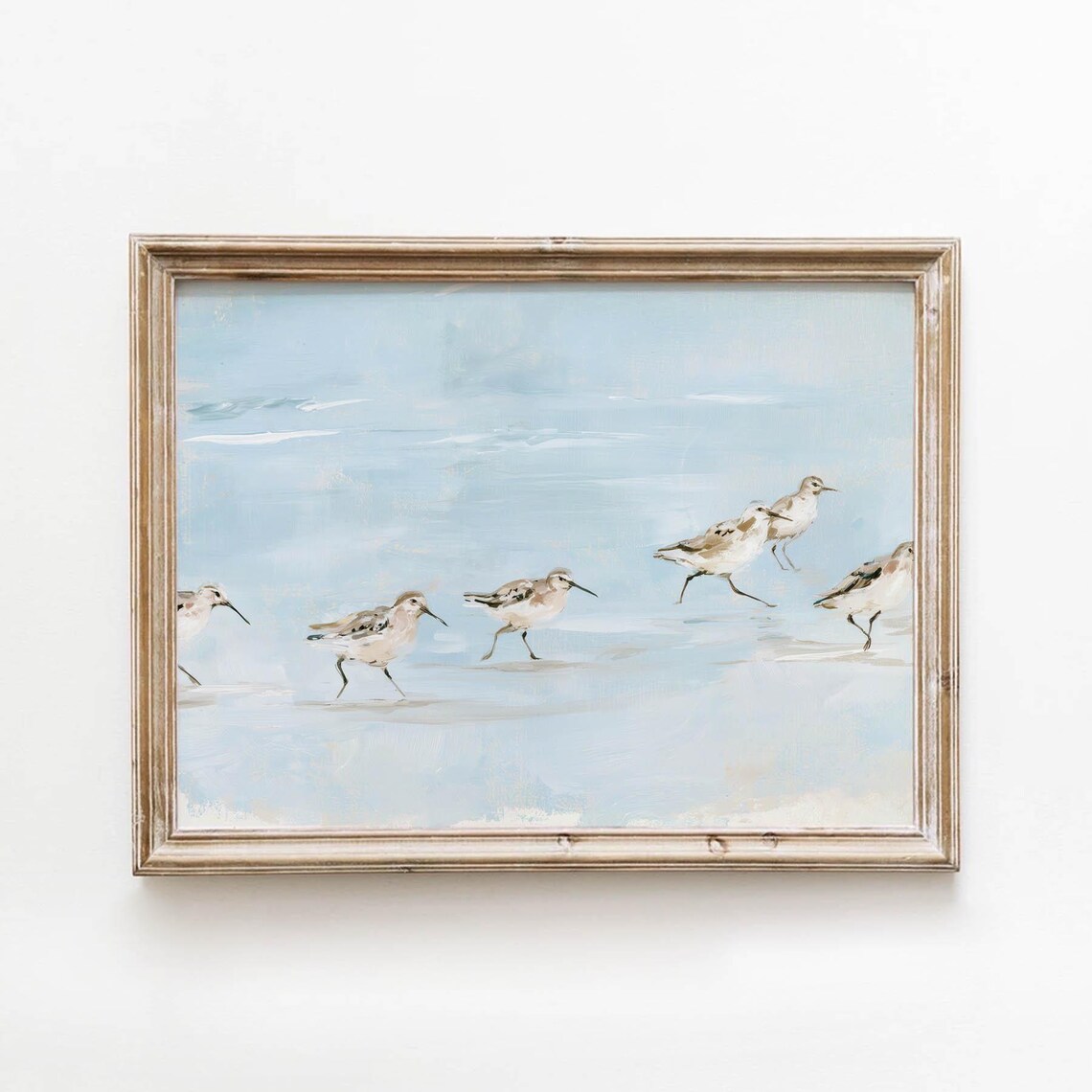 Sandpipers Along Shore, Vintage Coastal Art Print